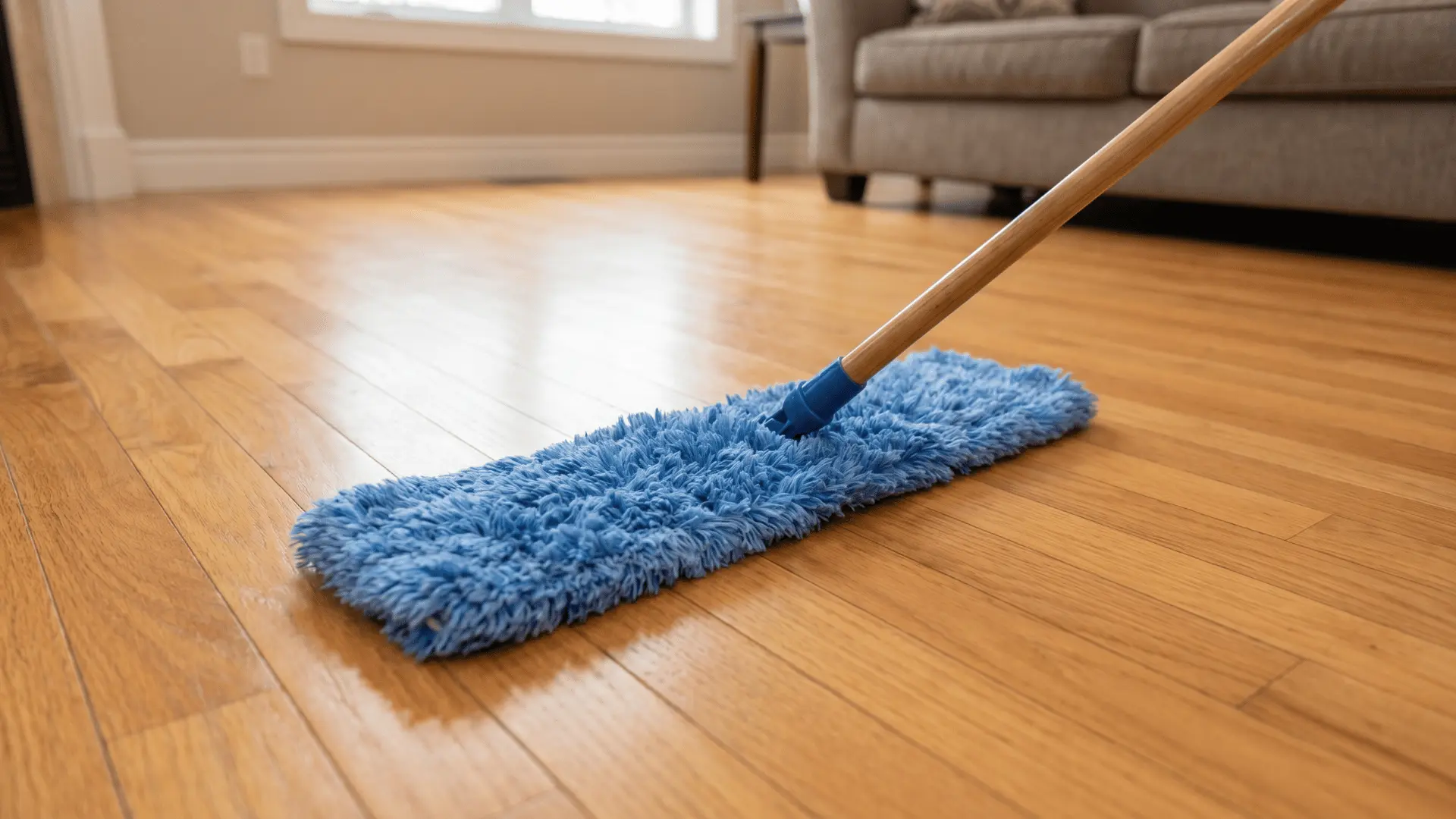 Dry mop wiping hardwood floor to remove remaining moisture (1)