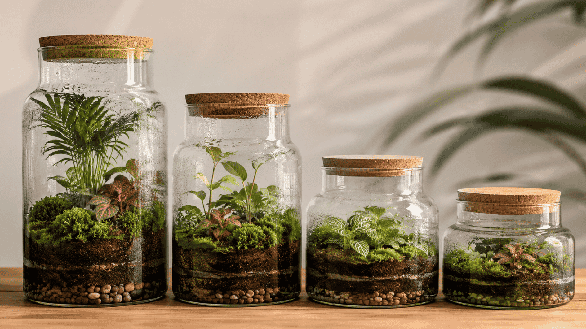 Indoor terrarium and closed glass terrarium in different sizes