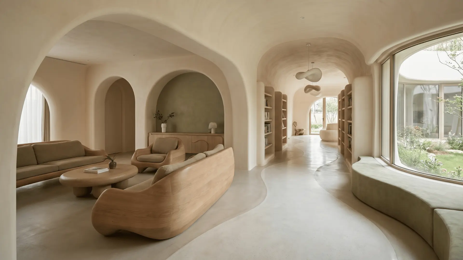 Interior design using curves and lines to guide visual direction