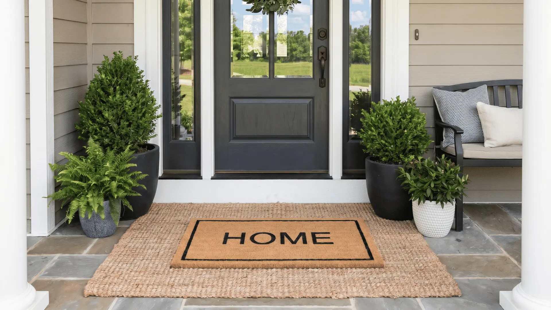 layered doormat setup at front door