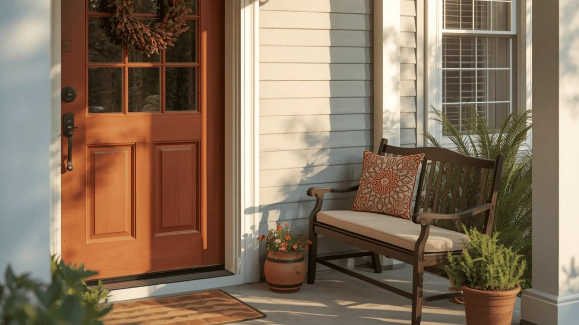 small bench placed near front door
