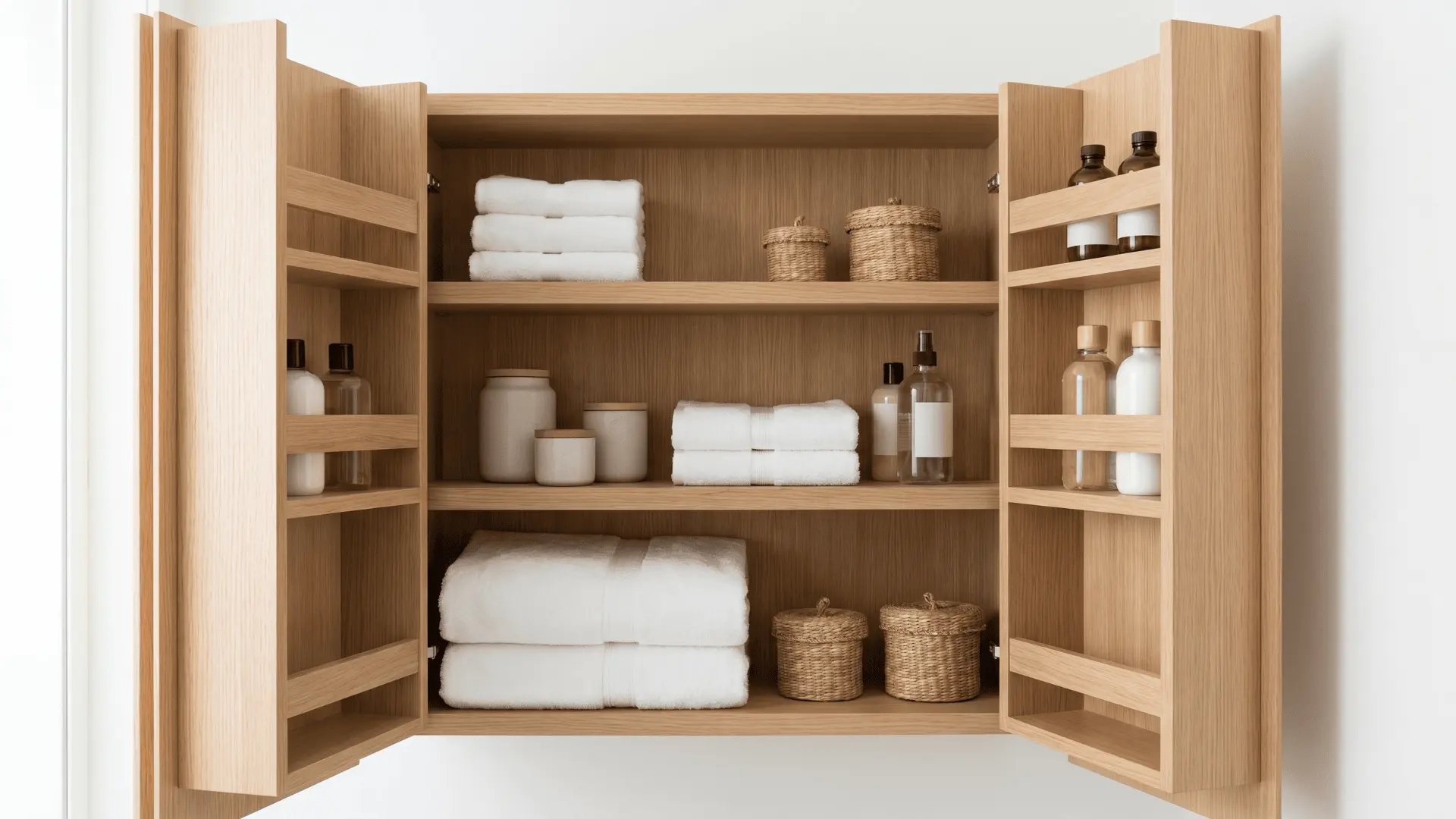 Small cabinet using vertical storage solutions