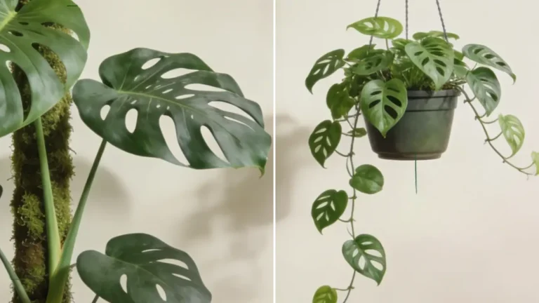 Two Monstera plants showing large upright growth and smaller trailing vine growth with labels (4)