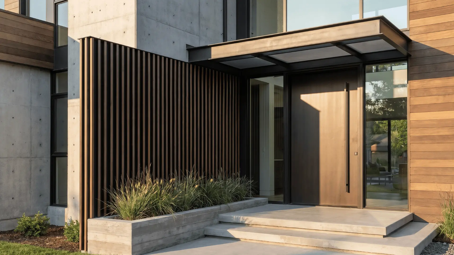 vertical slat panels beside front door