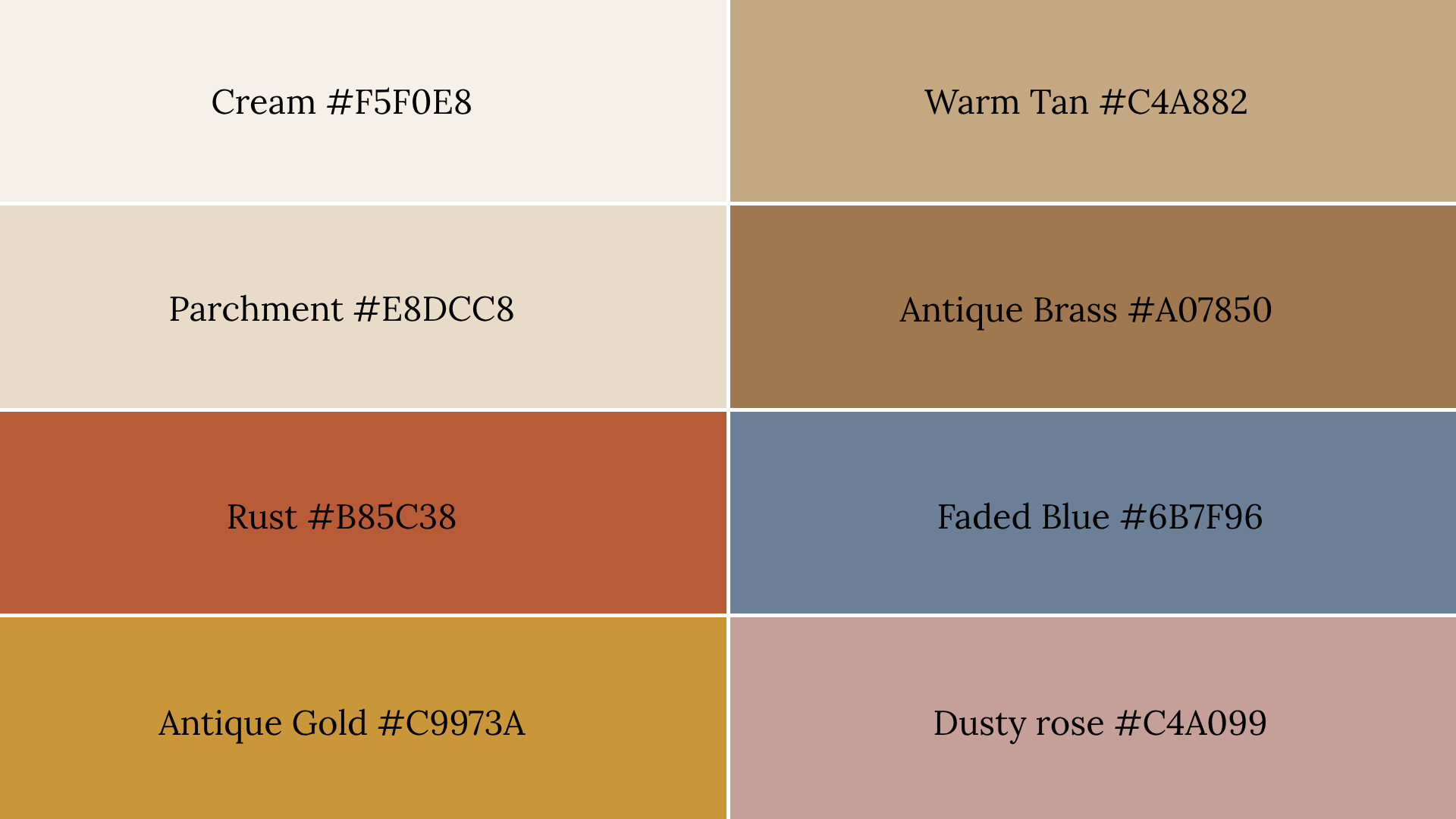 a-2x4-grid-of-8-warm-academia-paint-swatches-with-hex-codes-featuring-tones-like-cream-rust-antique-gold-and-faded-blue