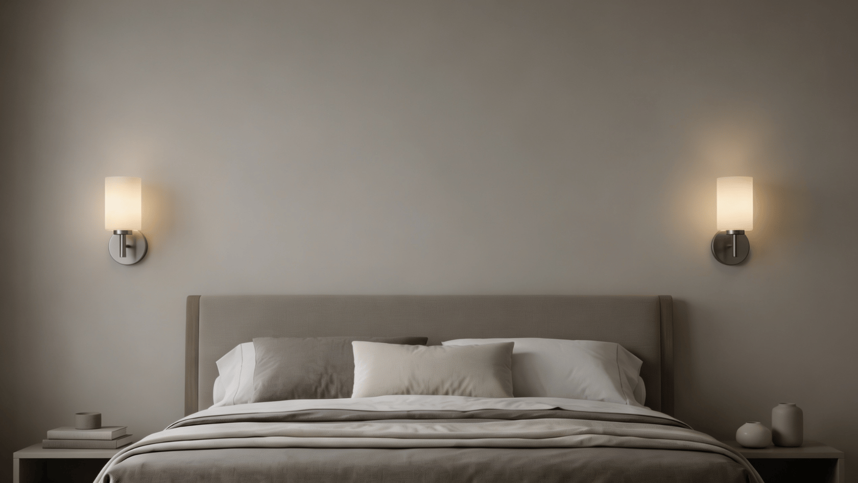 Battery-powered wall sconces mounted beside a bed with soft indoor lighting