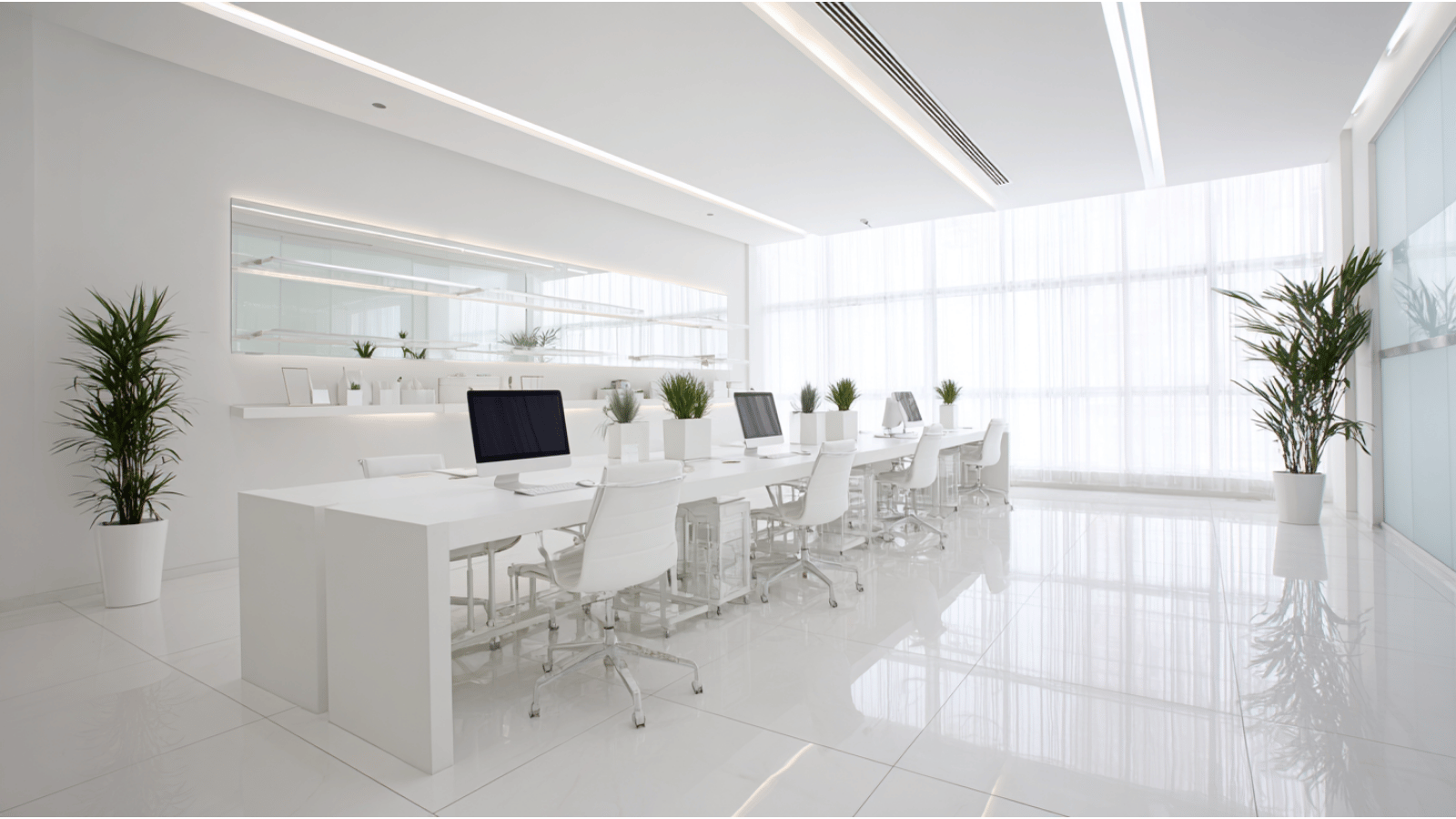 Bright white office interior with modern minimal decor