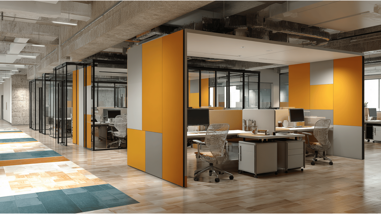 Budget-friendly collaborative office layout for small teams.