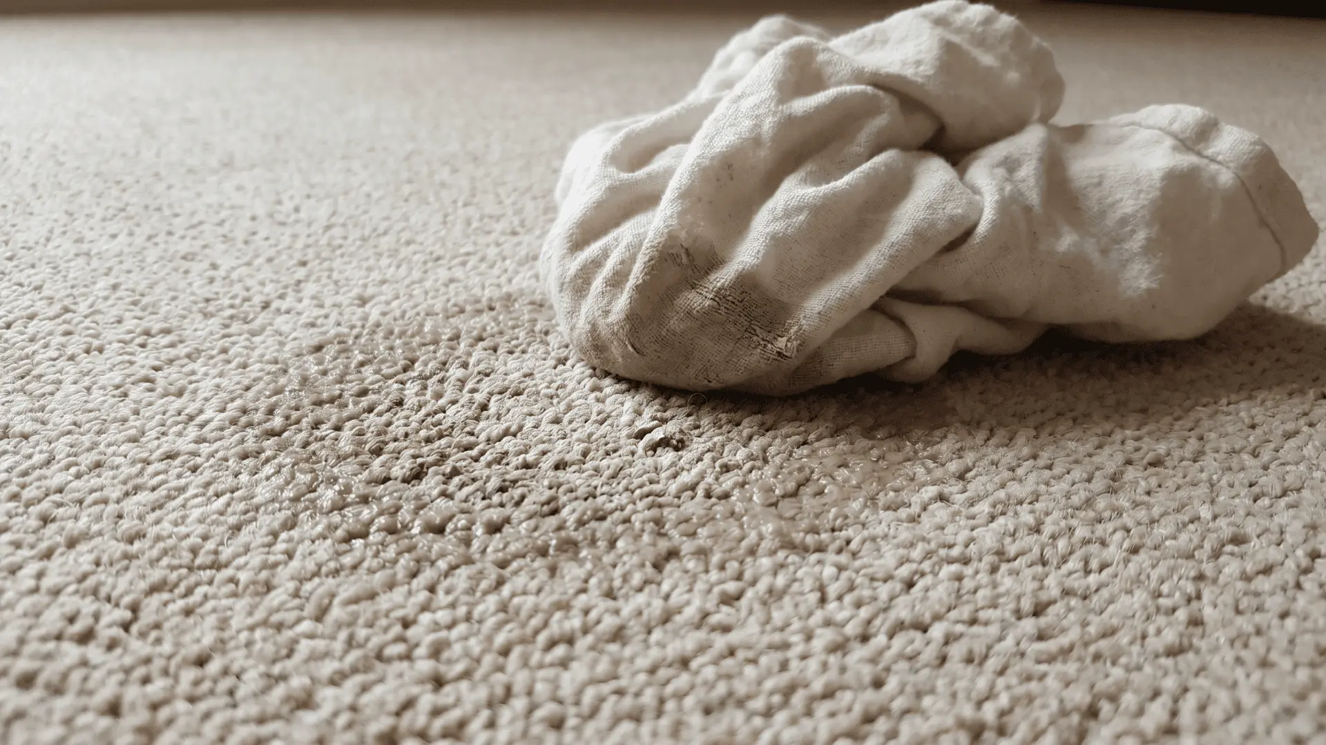 Cloth pressed into damp carpet lifting paint and moisture