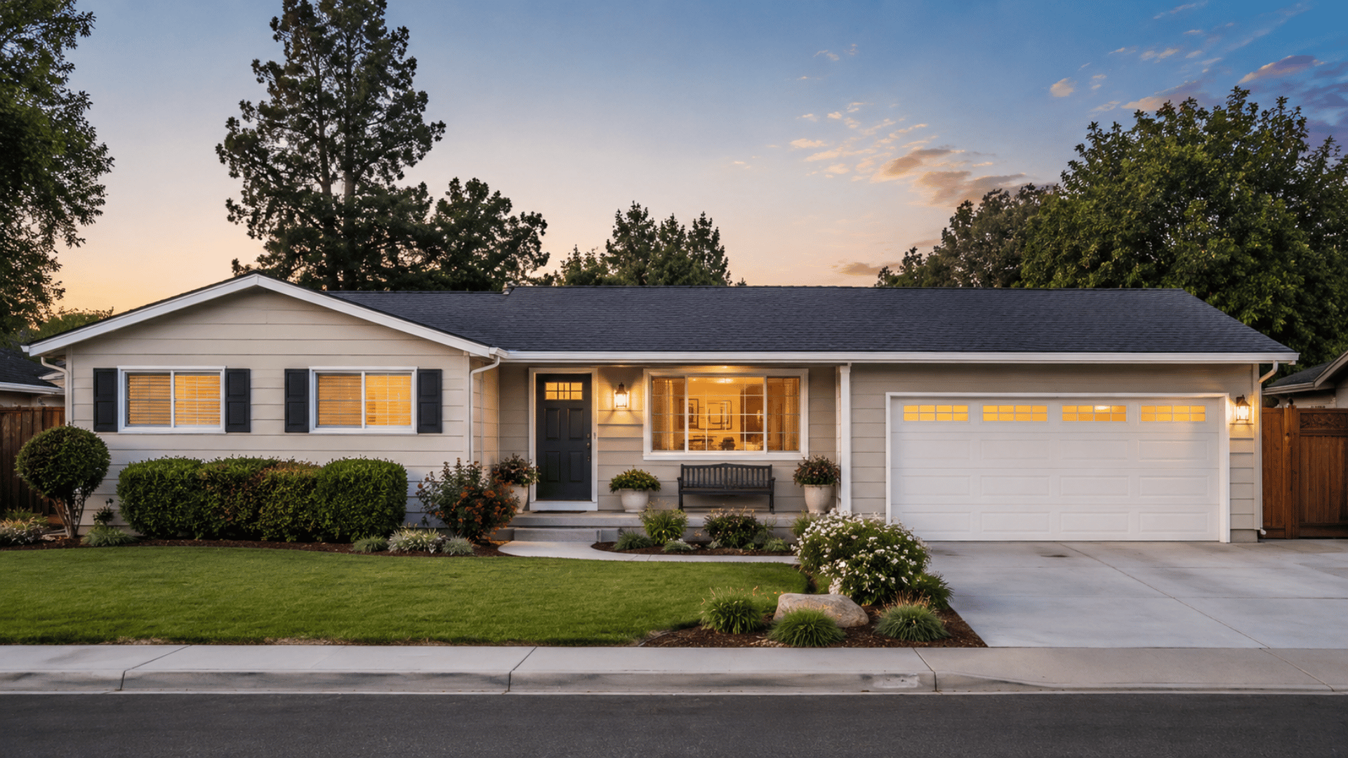 Cozy suburban home at dusk