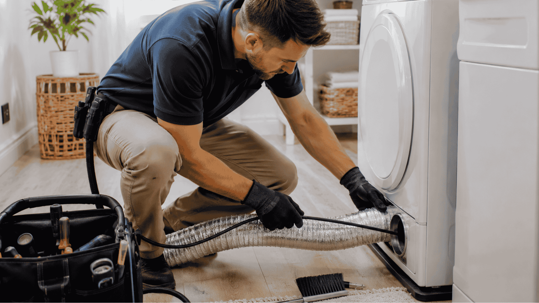 dryer maintenance and dryer vent cleaning service in home laundry room