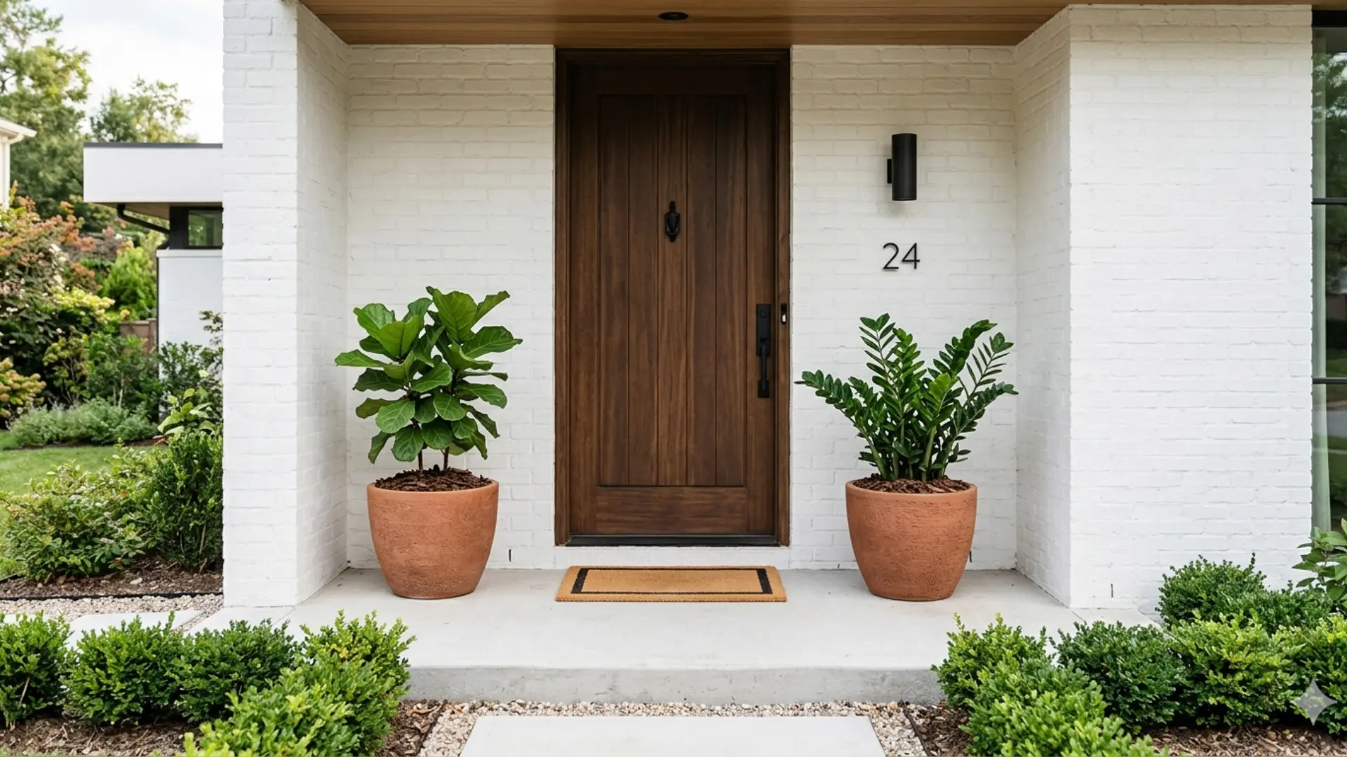 Entryway planter pots placed near front door for a clean look