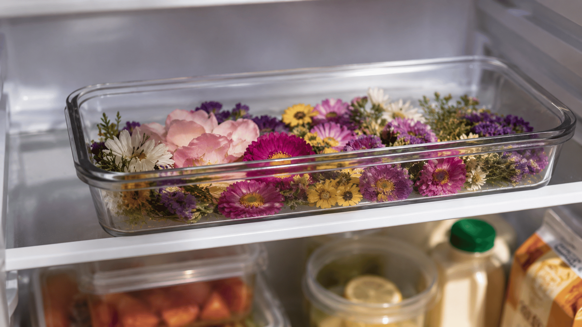 Floral arrangement in the fridge