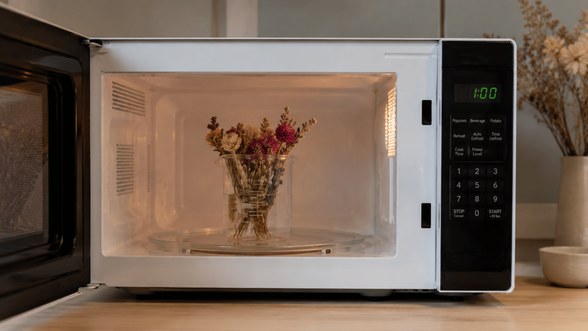 flower kept for drying in microwave oven