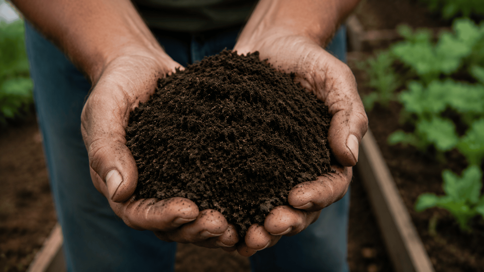 Hands holding rich garden soil