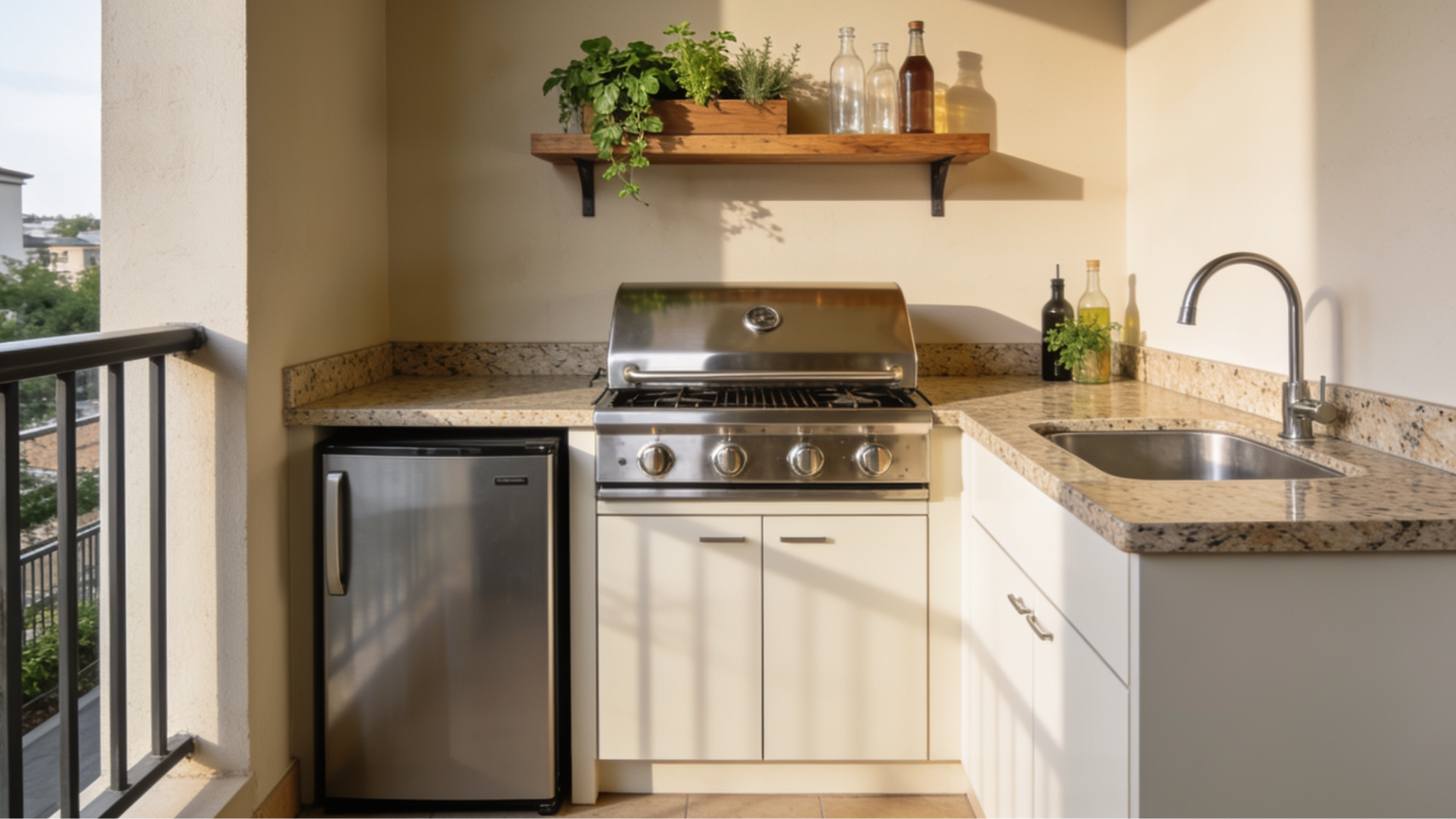 l-shaped outdoor kitchen with concrete countertop