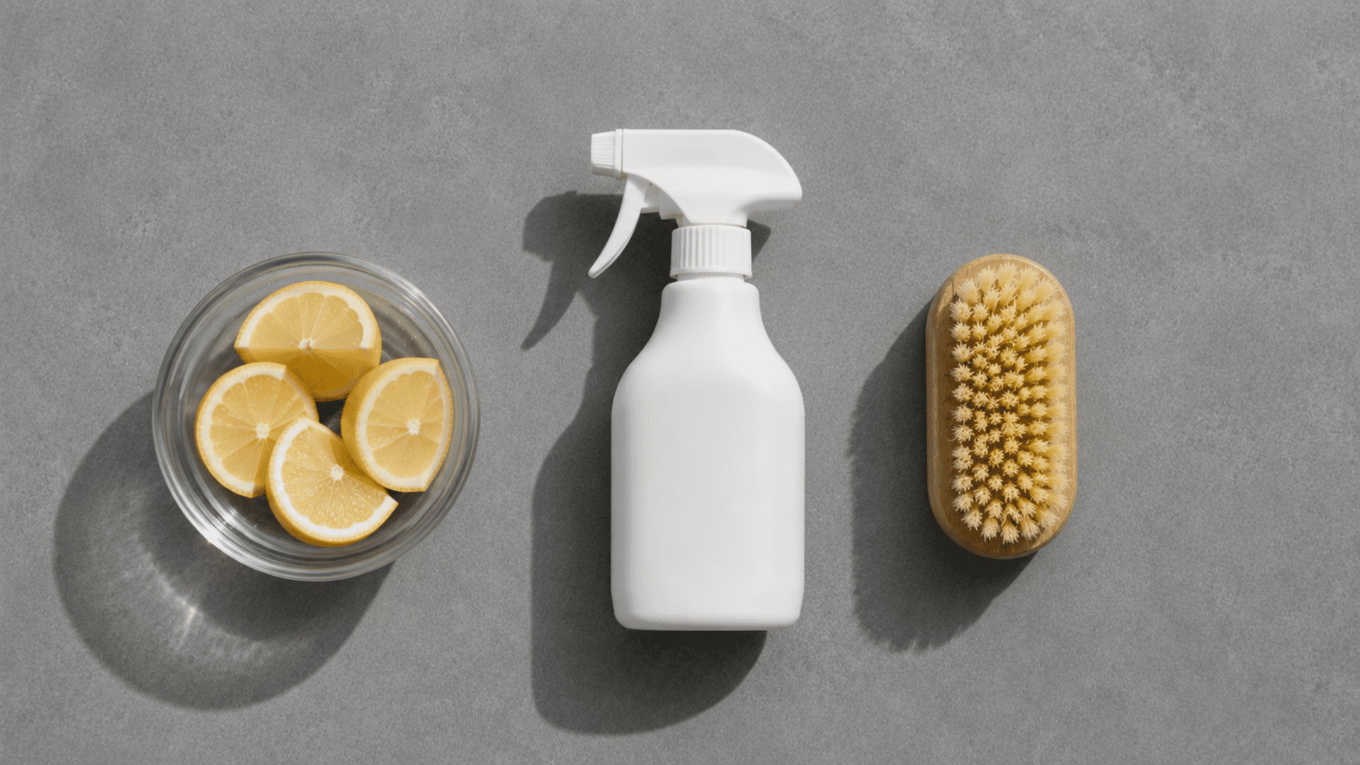 lemon juice spray bottle and scrub for cleaning shower tiles with