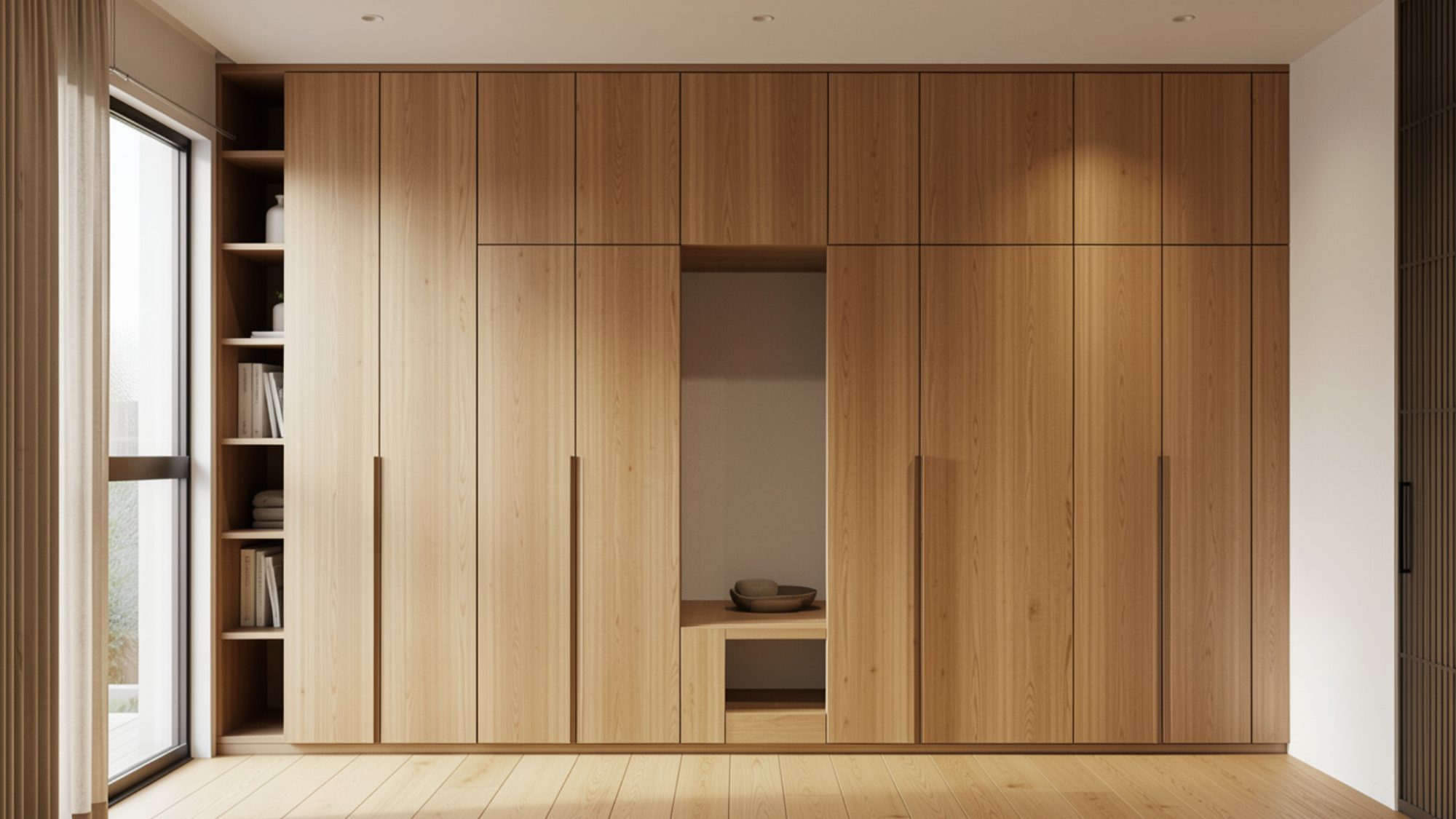 minimal japanese apartment with hidden storage cabinets