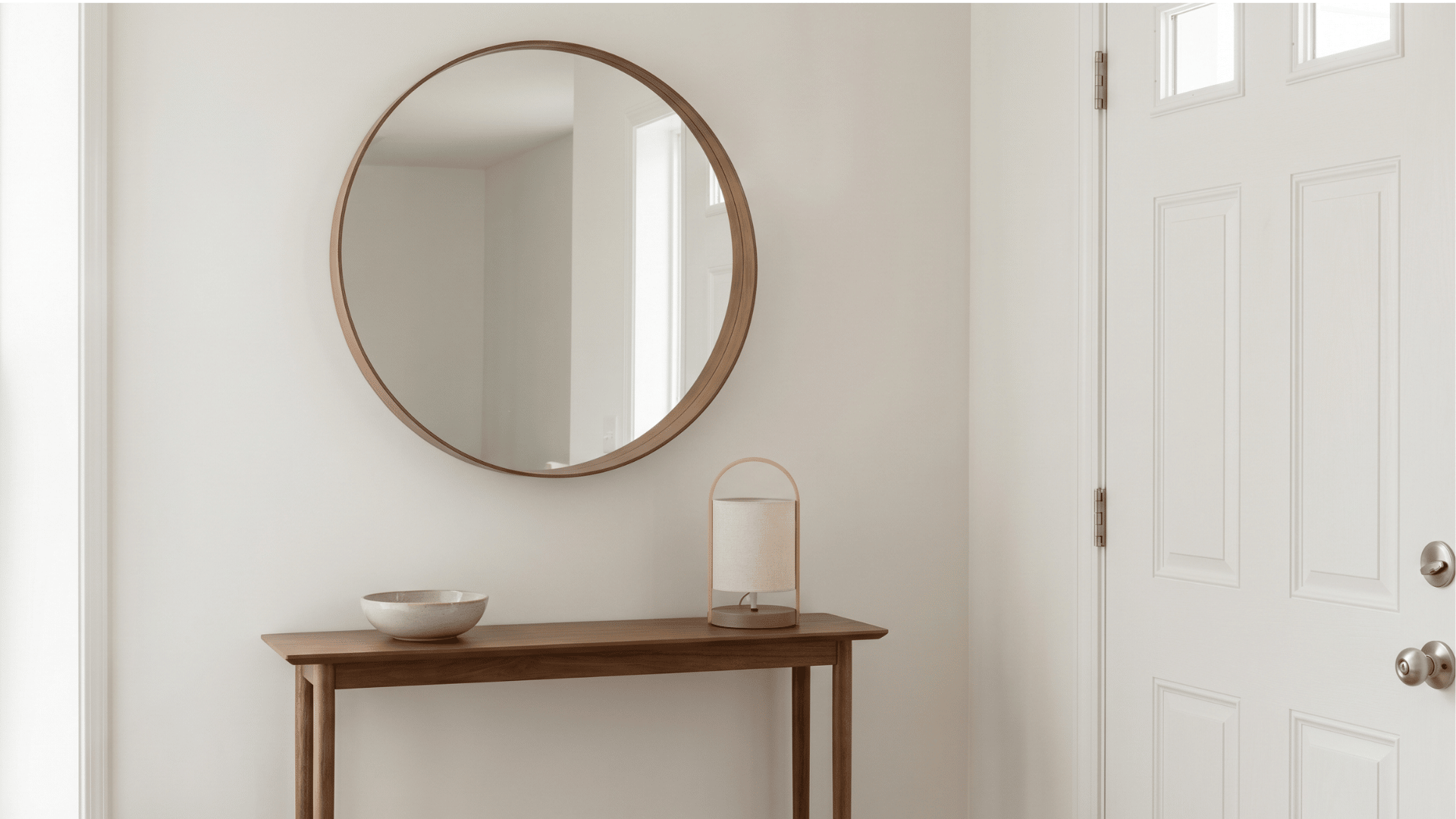 Mirror above a console table near an entry door with a clean wall reflection (1)