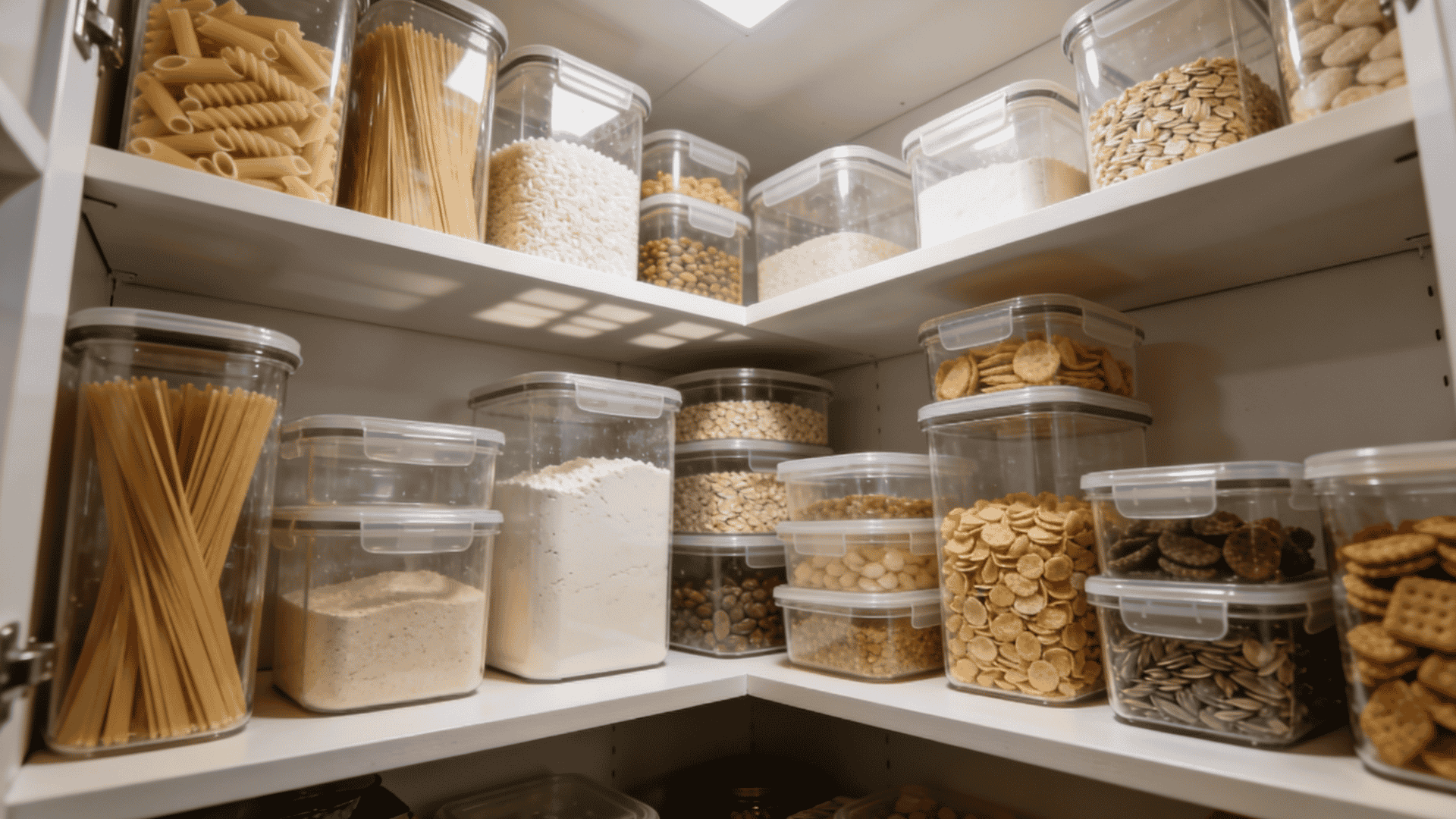 pantry-shelves-with-clear-containers-holding-dry-foods-like-rice-pasta-cereal-and-snacks-arranged-neatly