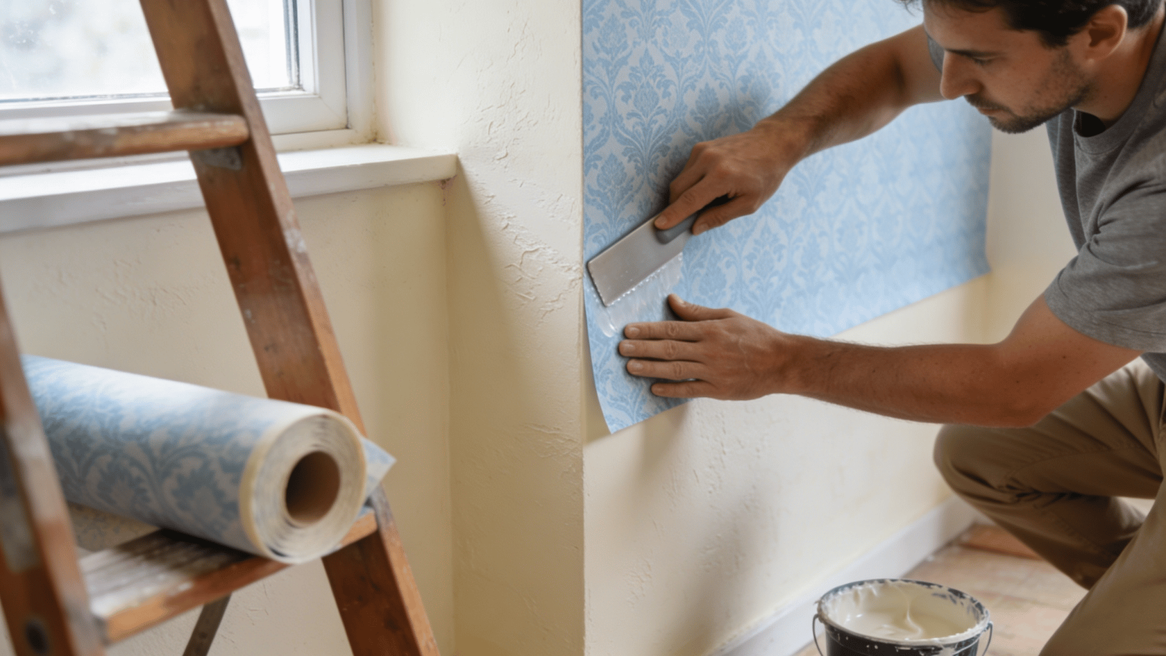 Peel-and-stick wallpaper applied to a wall