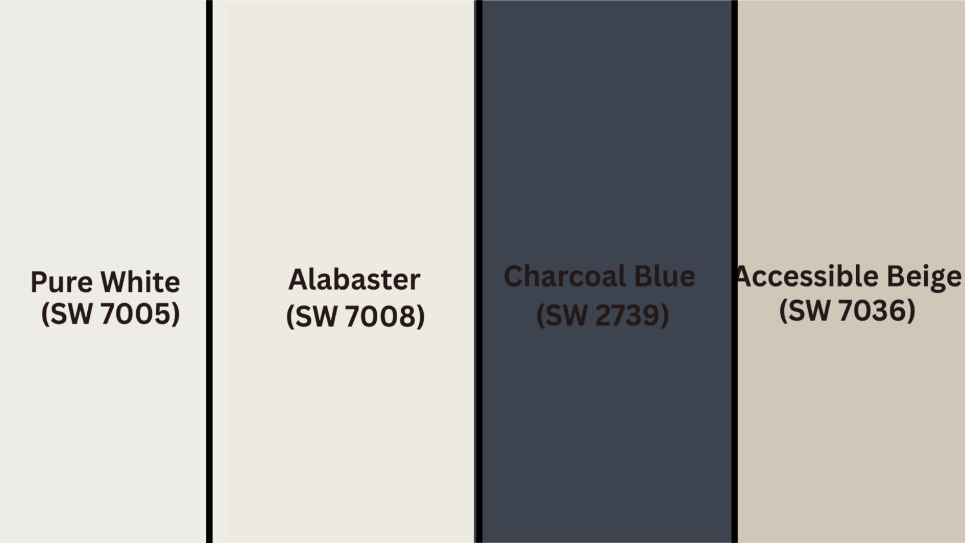 sherwin williams color palette featuring pure white, alabaster, charcoal blue, and accessible beige paint shades