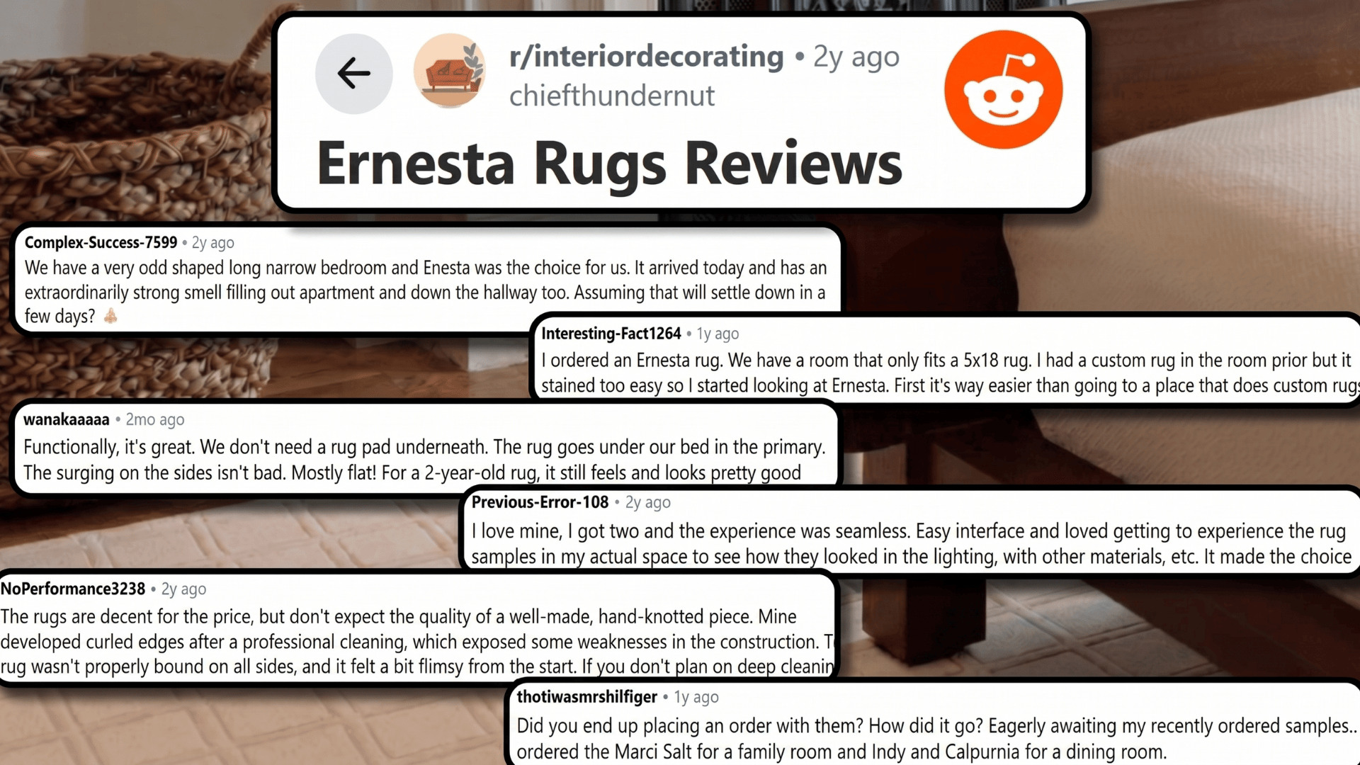 a-collage-of-reddit-comments-from-r-interiordecorating-sharing-mixed-reviews-and-experiences-with-ernesta-rugs