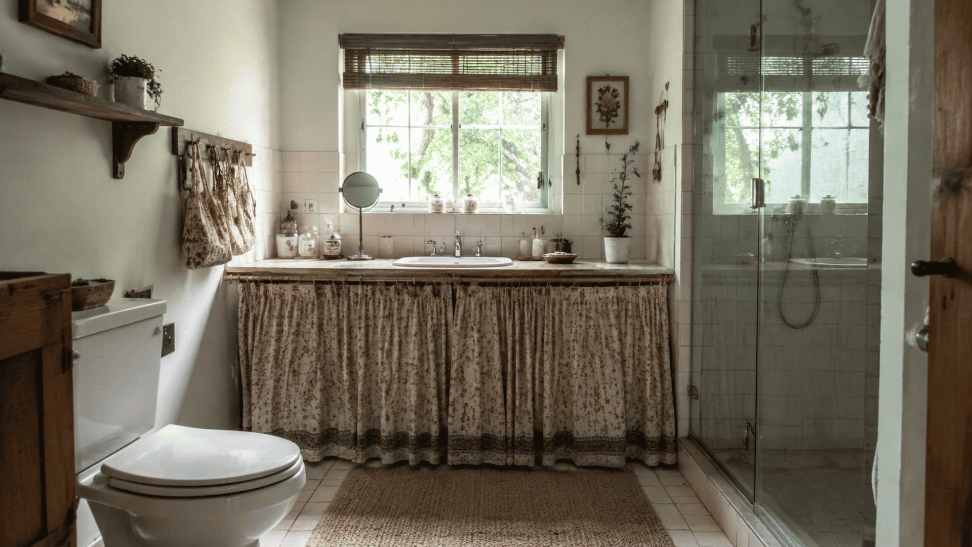 curtain front bathroom vanity old diy style curtain with visible window and shower area