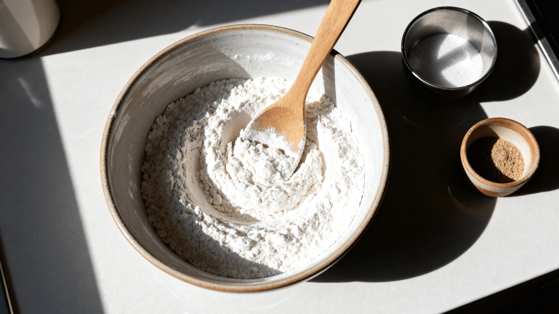 dry dishwasher detergent mix being stirred in a bowl