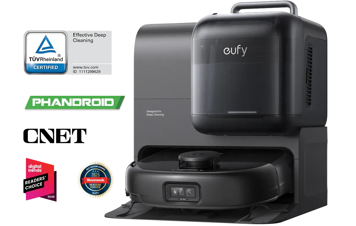 Black smart vacuum cleaner docking station with grey base and handle on sleek design