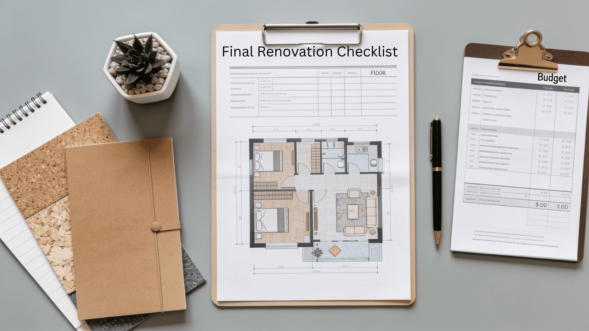 Final renovation checklist on a table