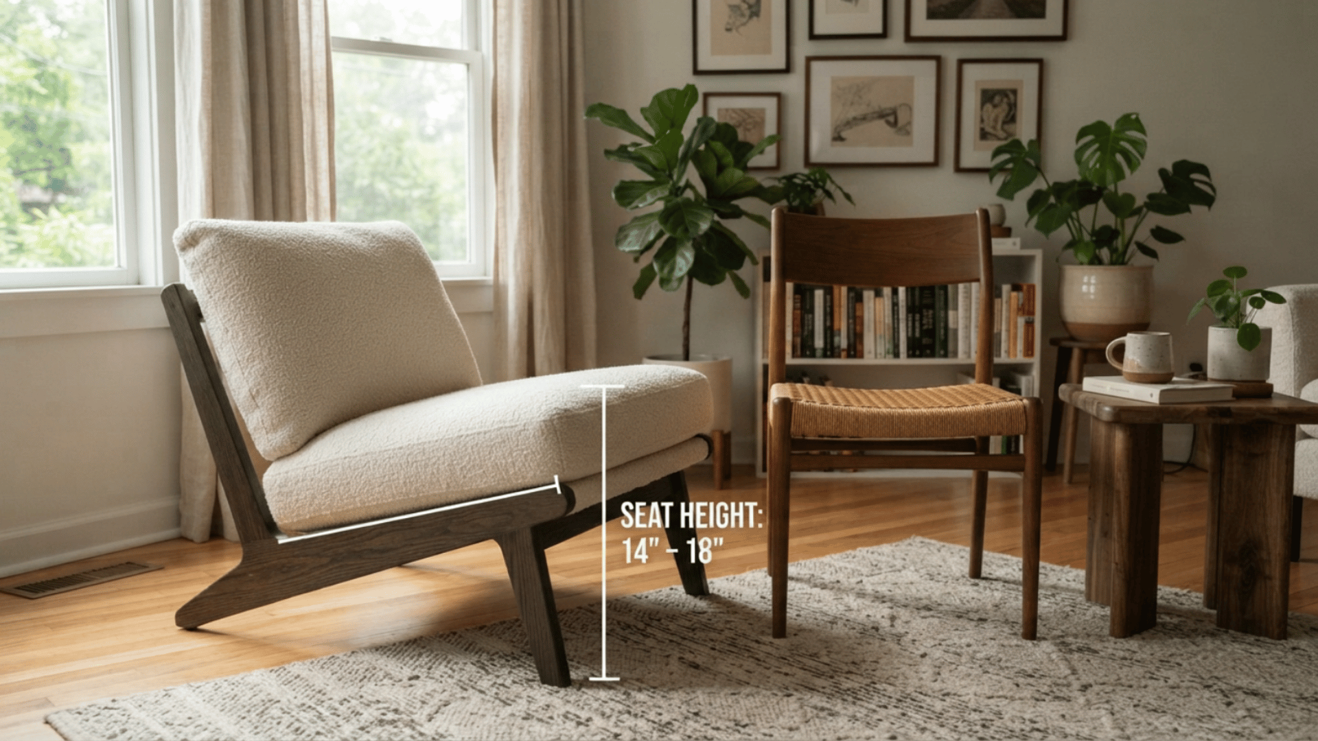 low lounge chair showing seat height marker deep cushion and relaxed seating design in cozy modern living room space