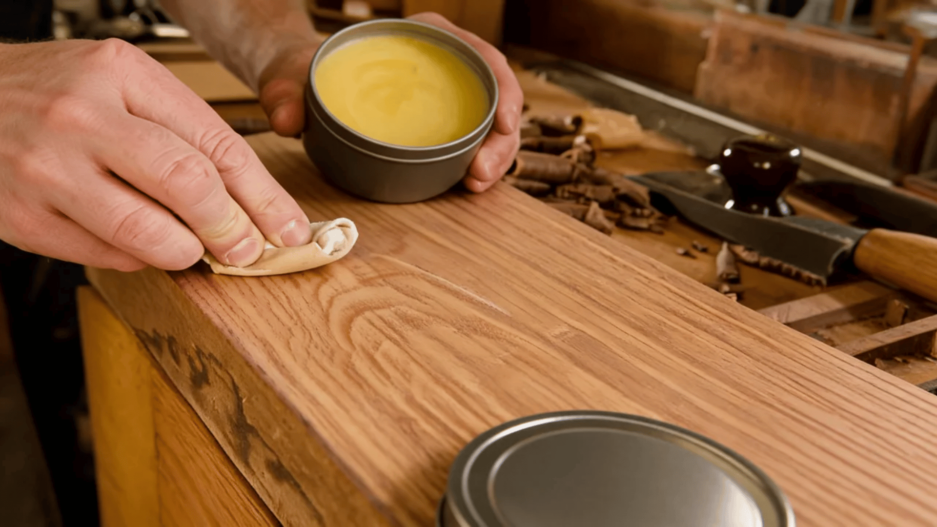 Applying Natural Wood Finish to a wooden surface with a cloth for a smooth polished look