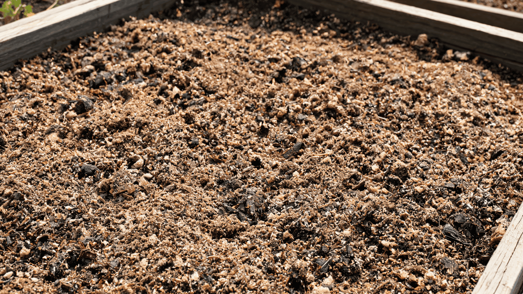 Prepared soil in a raised garden bed with a loose, crumbly surface
