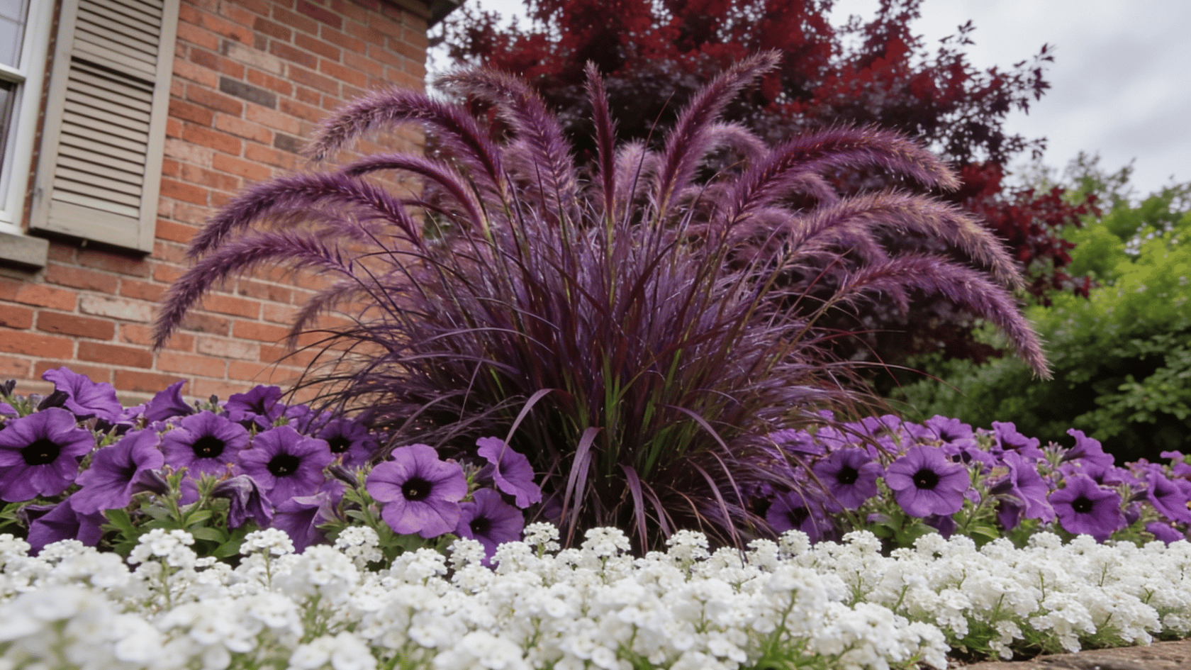 Purple Fountain Grass and Mums (1)
