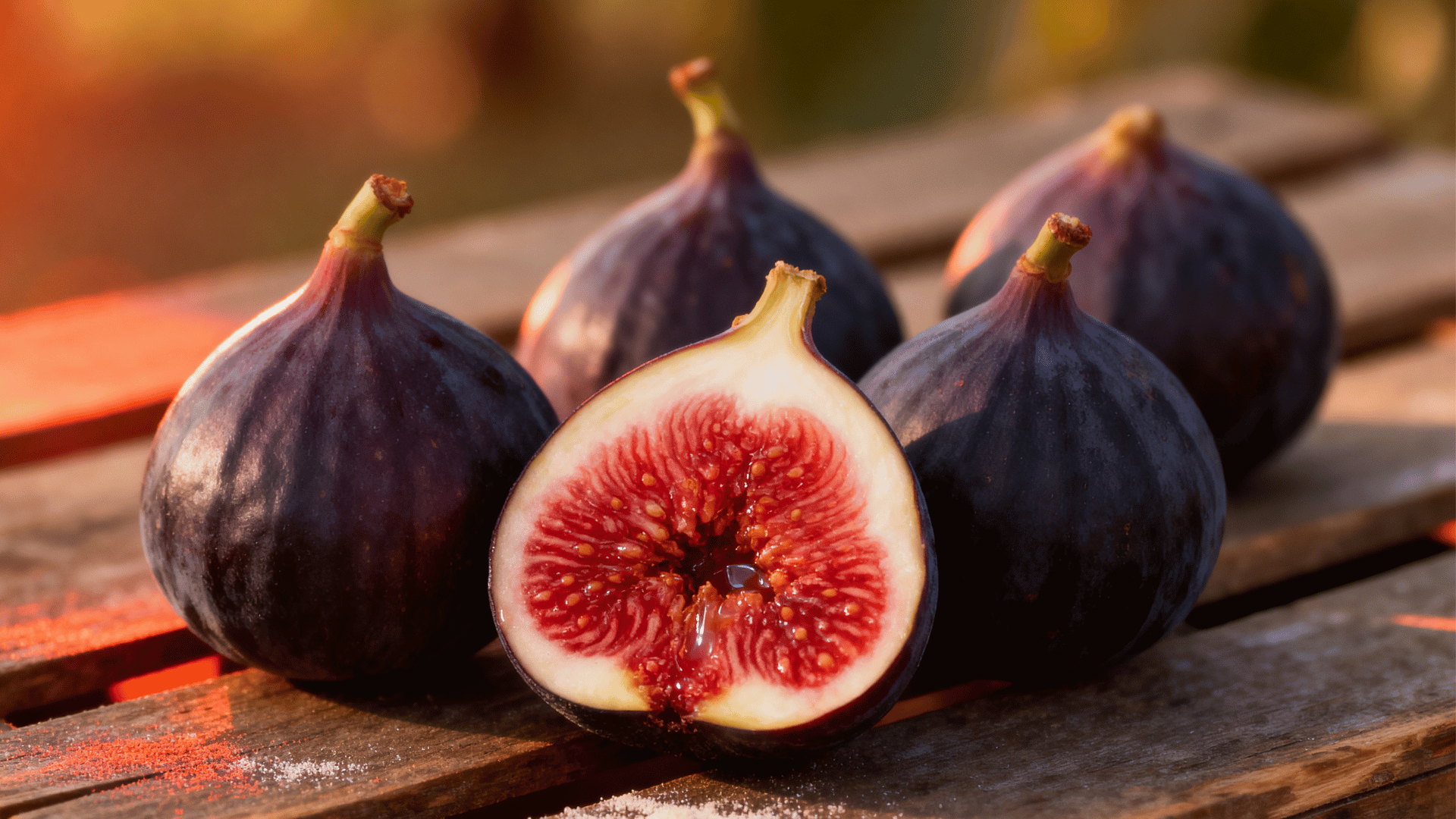ronde de bordeaux figs small purple skin on wood sliced showing deep red interior
