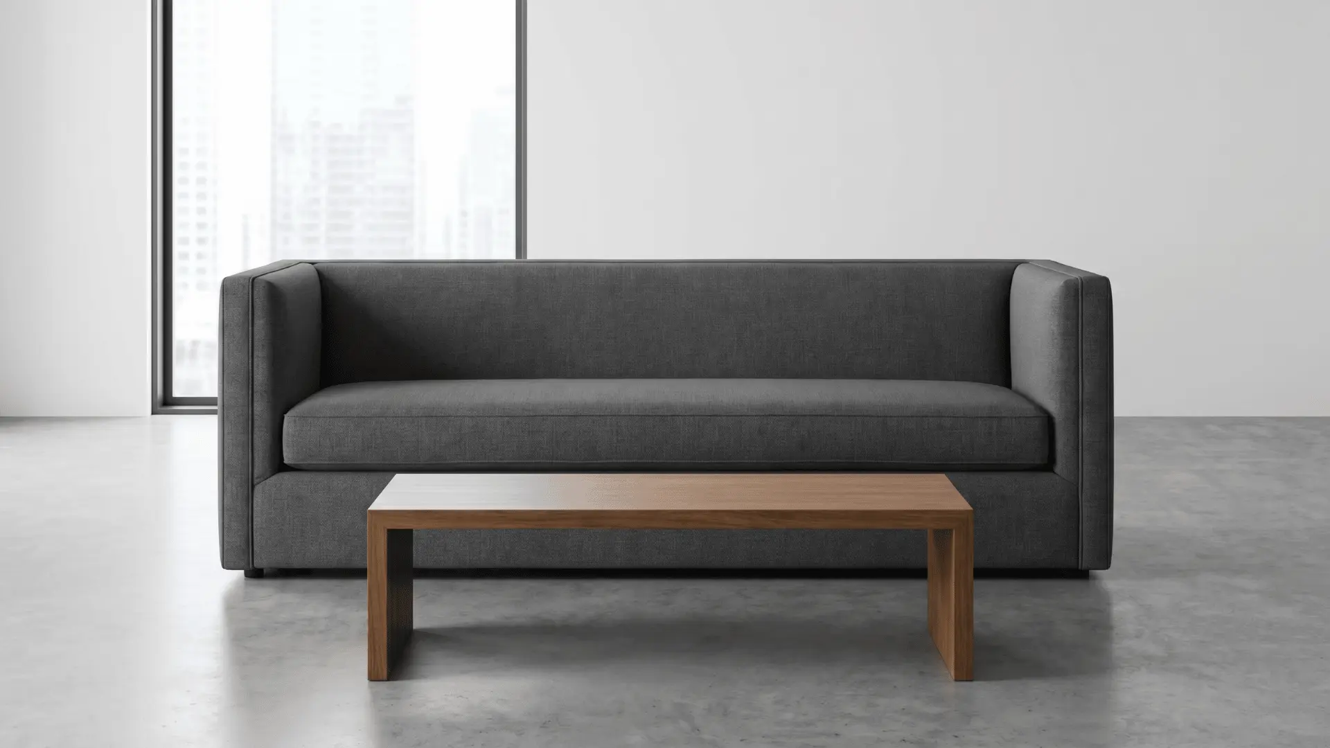 Tuxedo sofa with straight arms and back at equal height in a modern room
