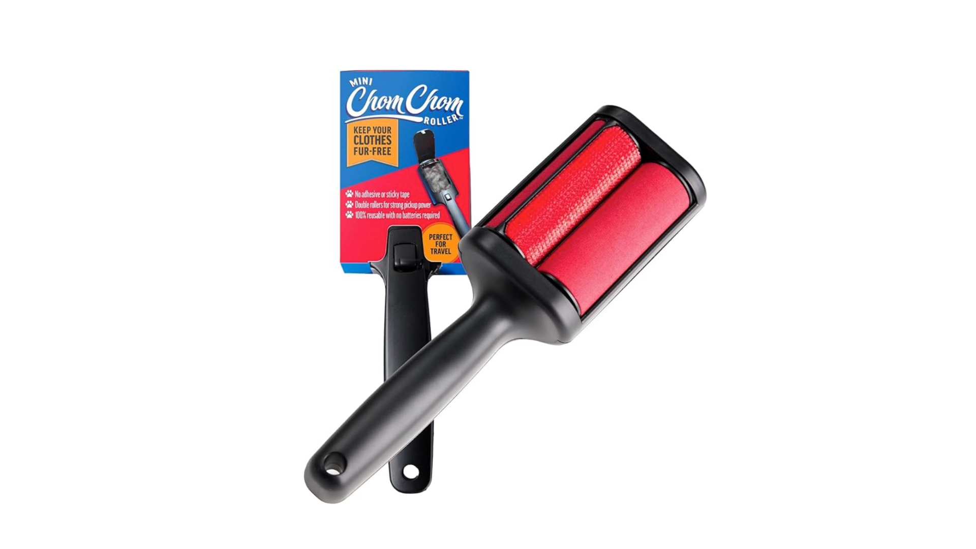 chomchom roller pet hair remover displayed on a plain white background for couch and upholstery cleaning at home