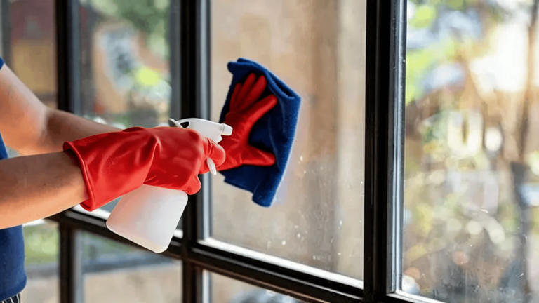 Using diy window cleaner on glass surfaces while avoiding unsuitable household areas.