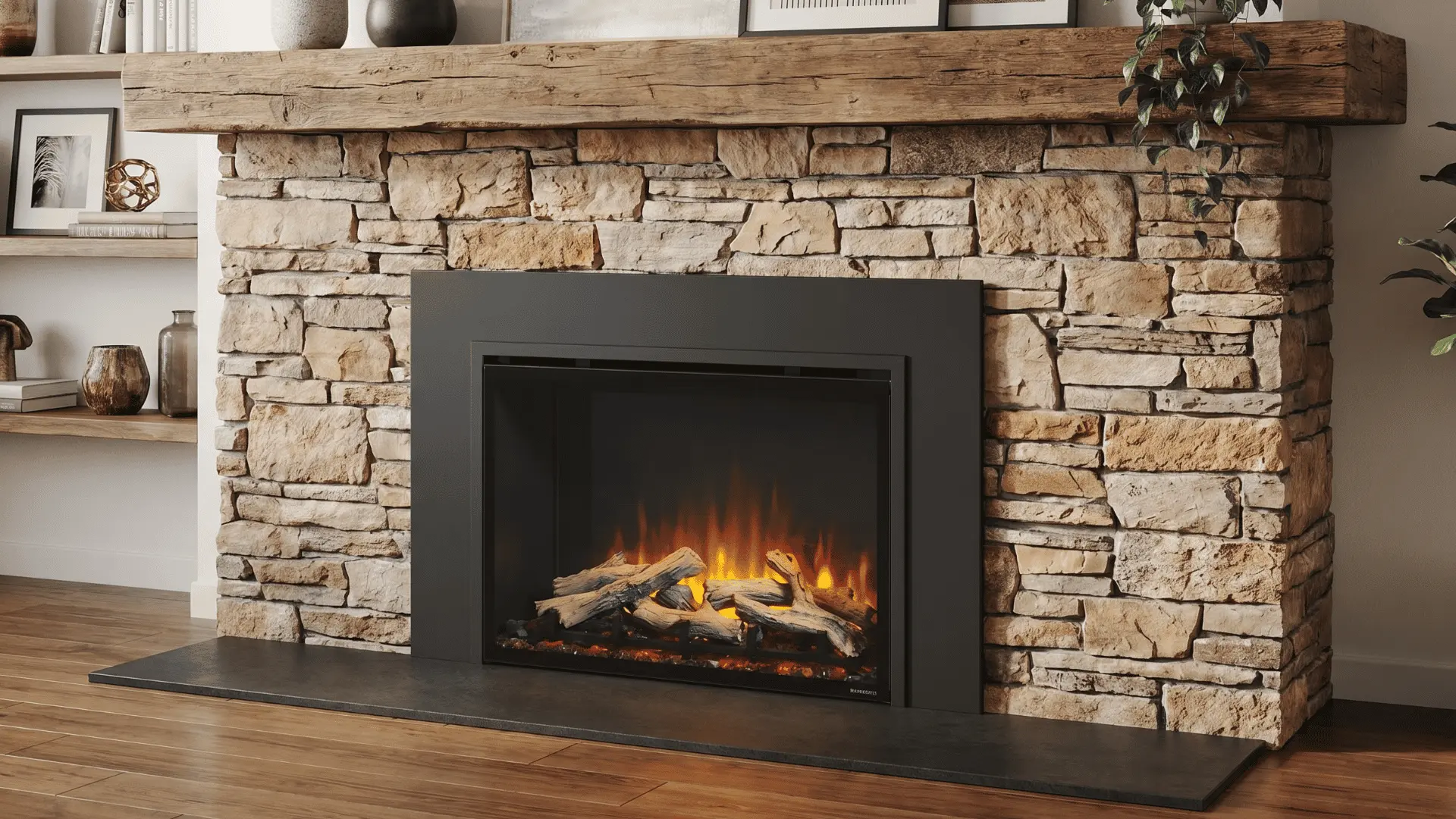 Fireplace with electric insert installed