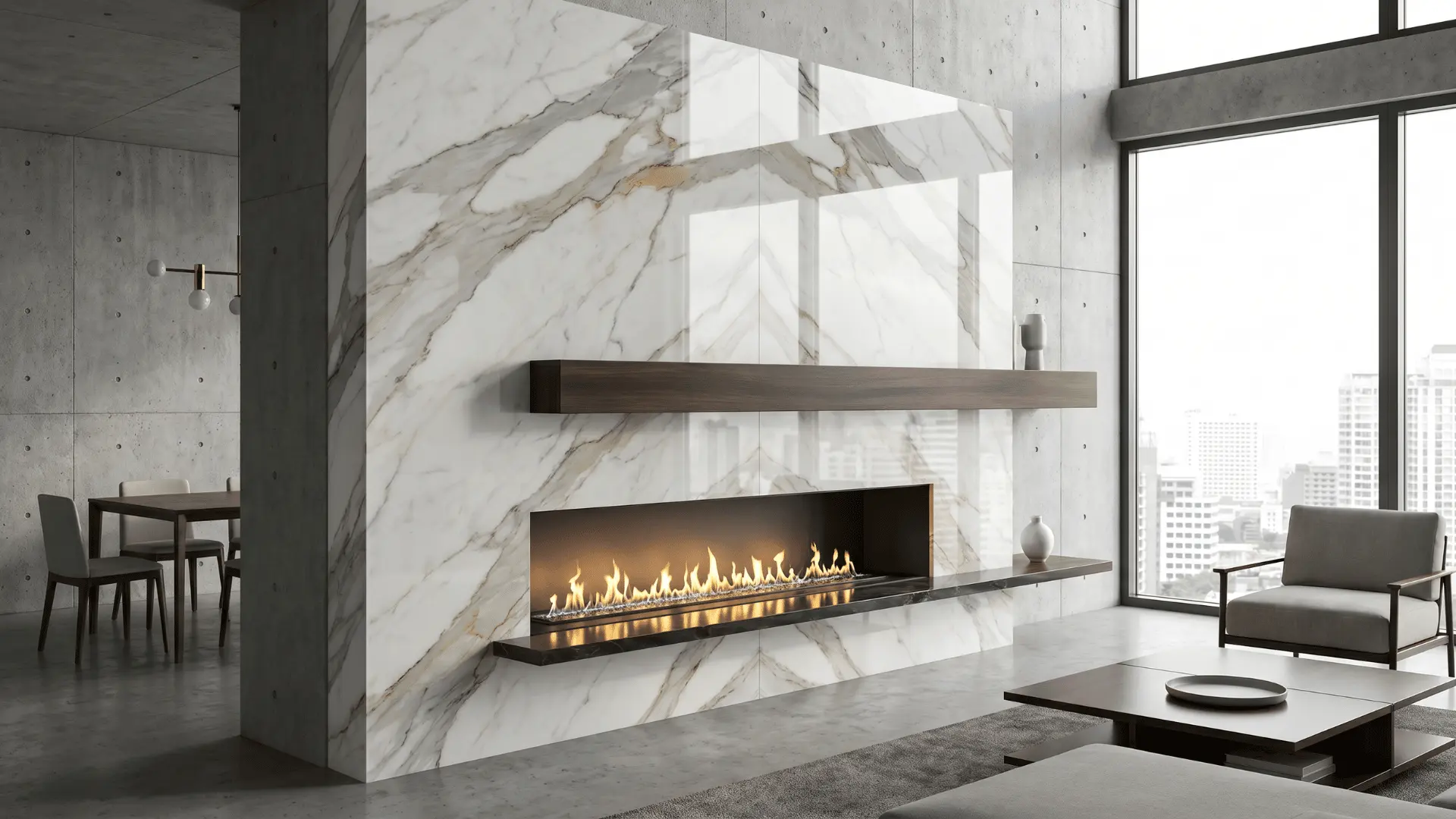 Fireplace with marble surround finish