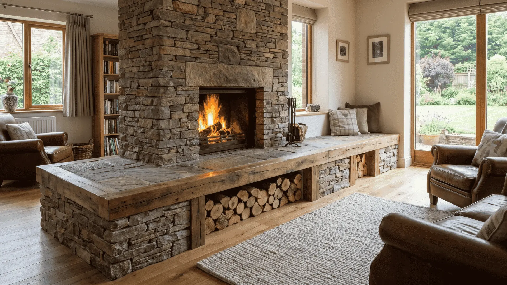 Fireplace with raised hearth design