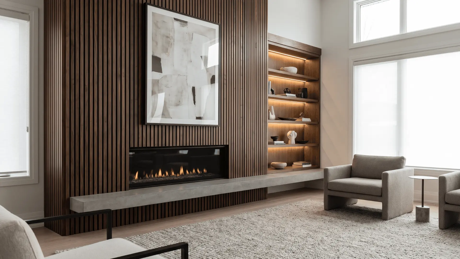 Fireplace with vertical panel design