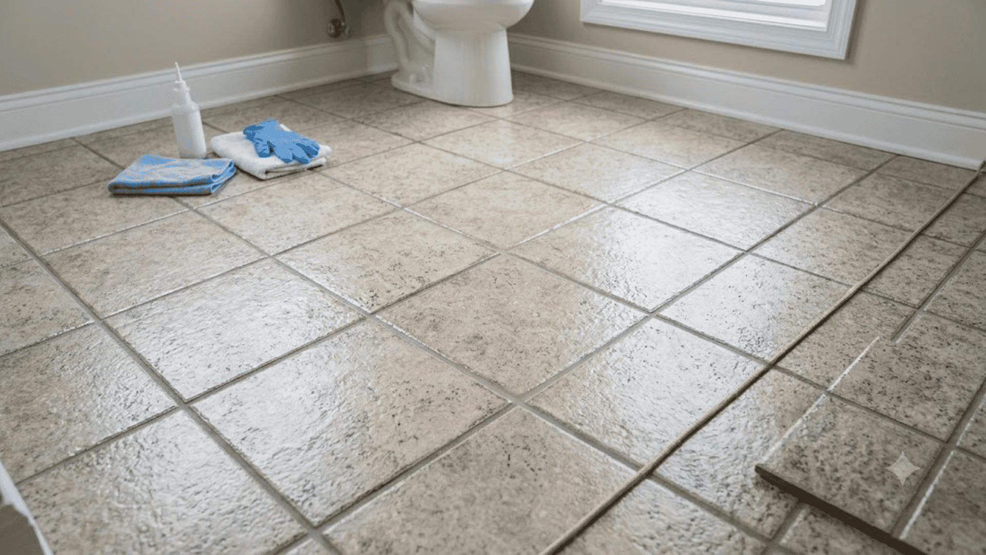 Freshly sealed tiles left to dry during how to seal grout process before regular use.
