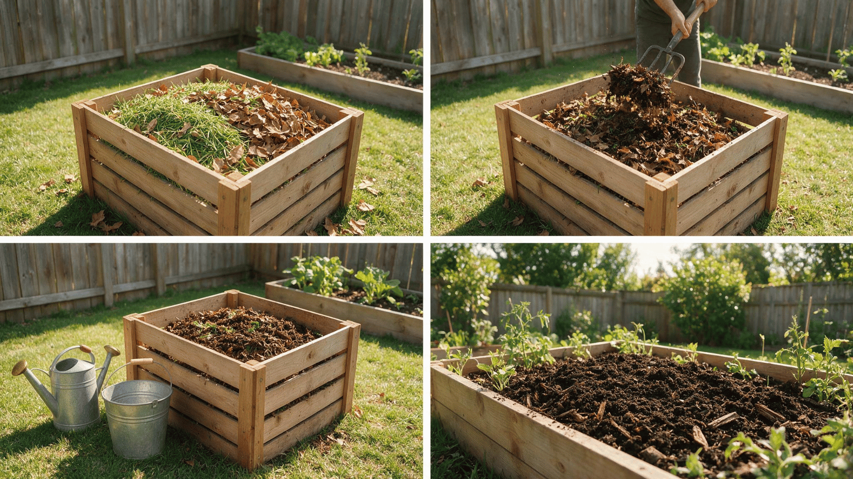 How to compost grass clippings with brown materials and finished compost for garden soil.