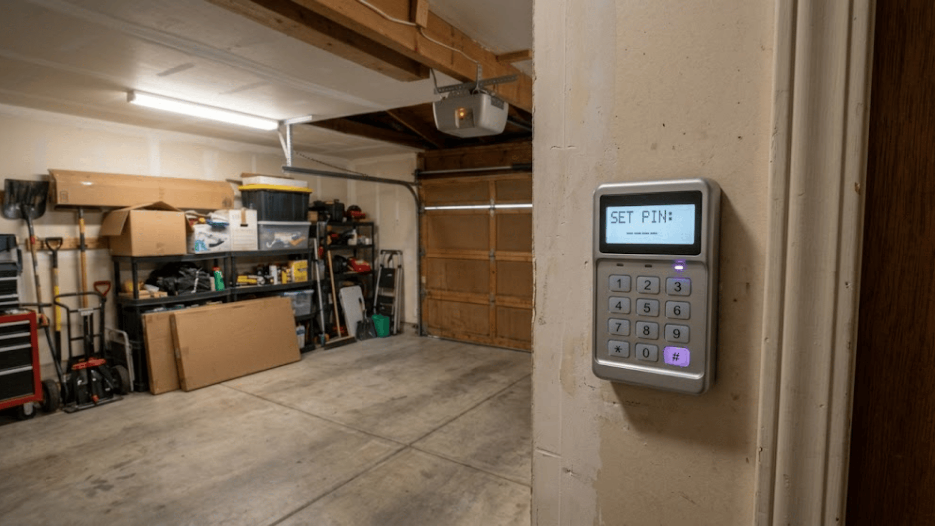 How to program a garage door opener keypad with PIN setup and motor unit connection process