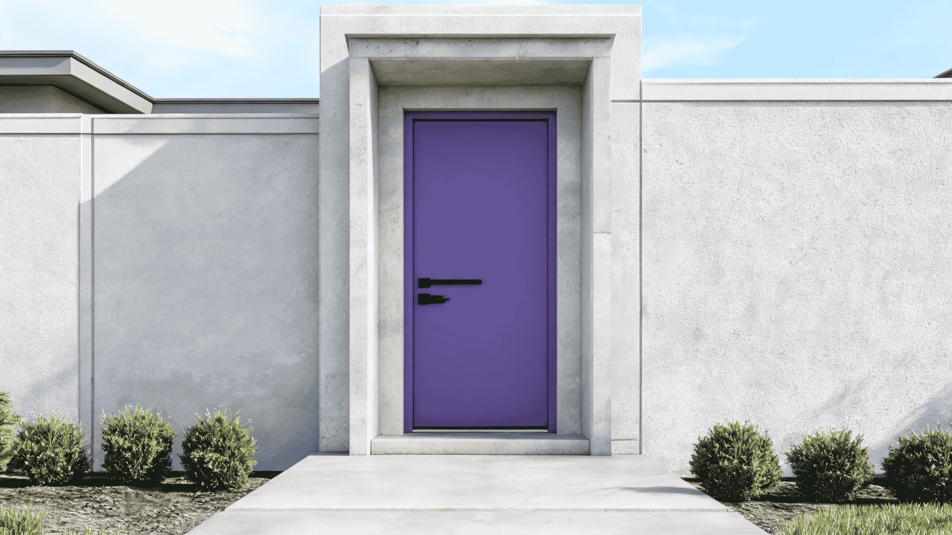 Modern purple front door with clean exterior lines and minimalist design features.