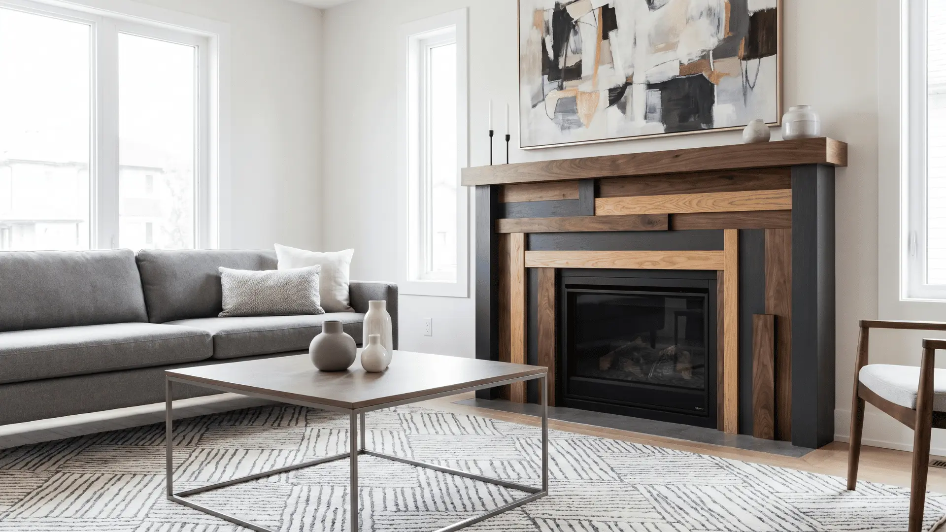 Painted and stained fireplace mantel in updated tones
