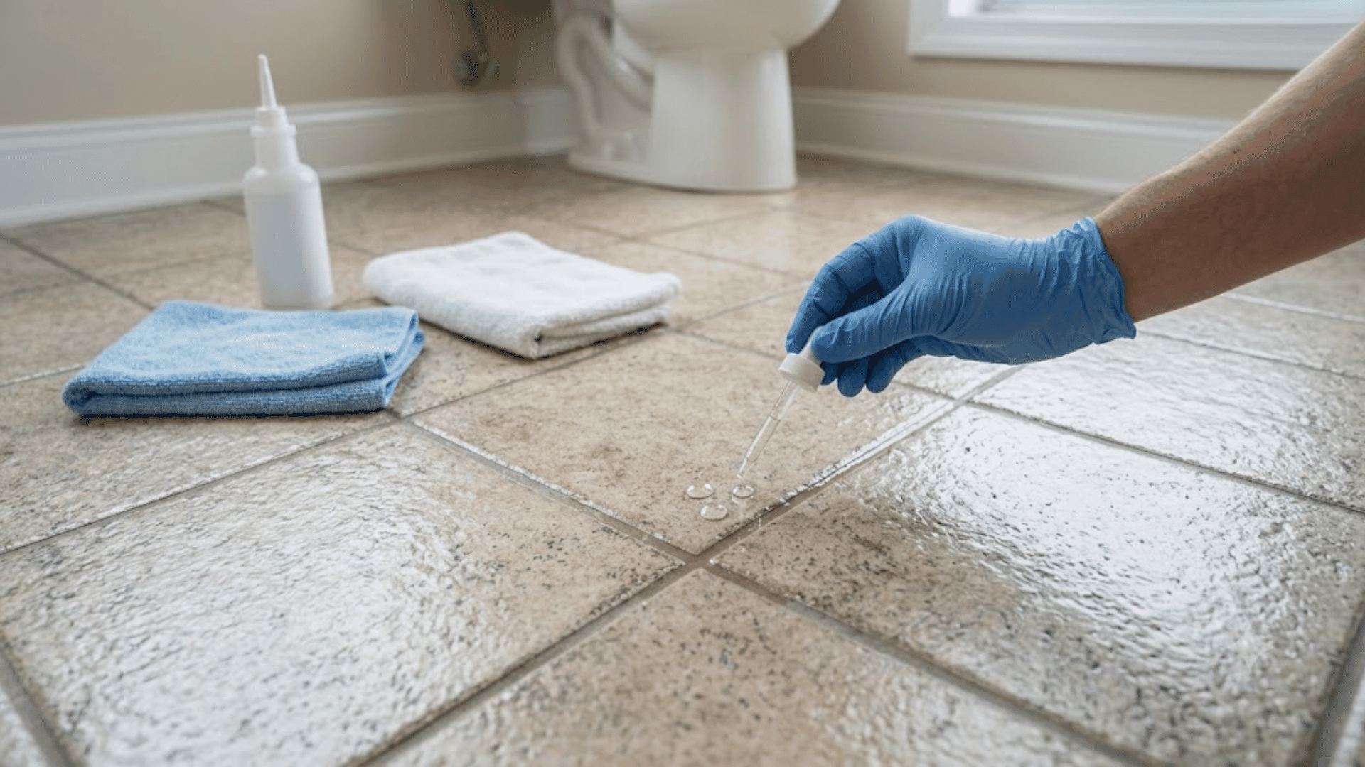 Testing water beads on tile grout after how to seal grout steps to check sealer protection.