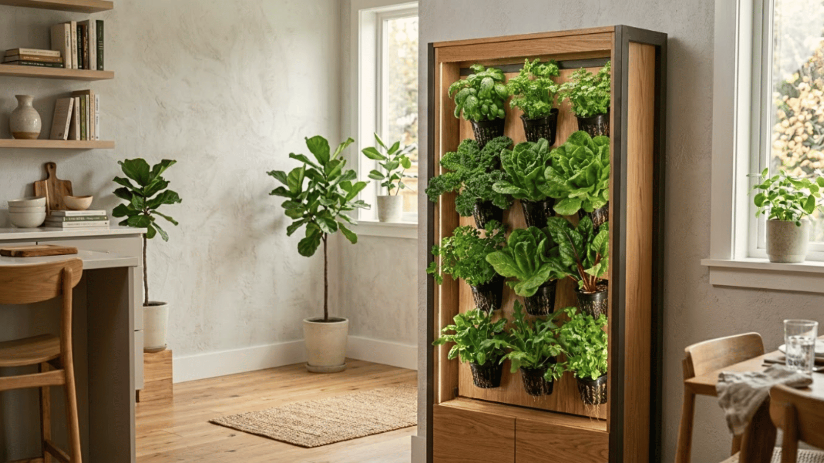 Best hydroponic indoor garden cabinet with wooden frame growing herbs and leafy greens